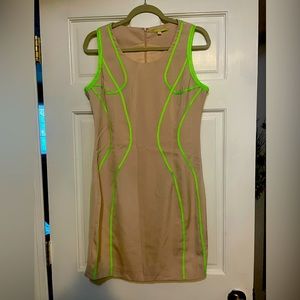 Gianni Bini Nude Dress with Neon Green Lines